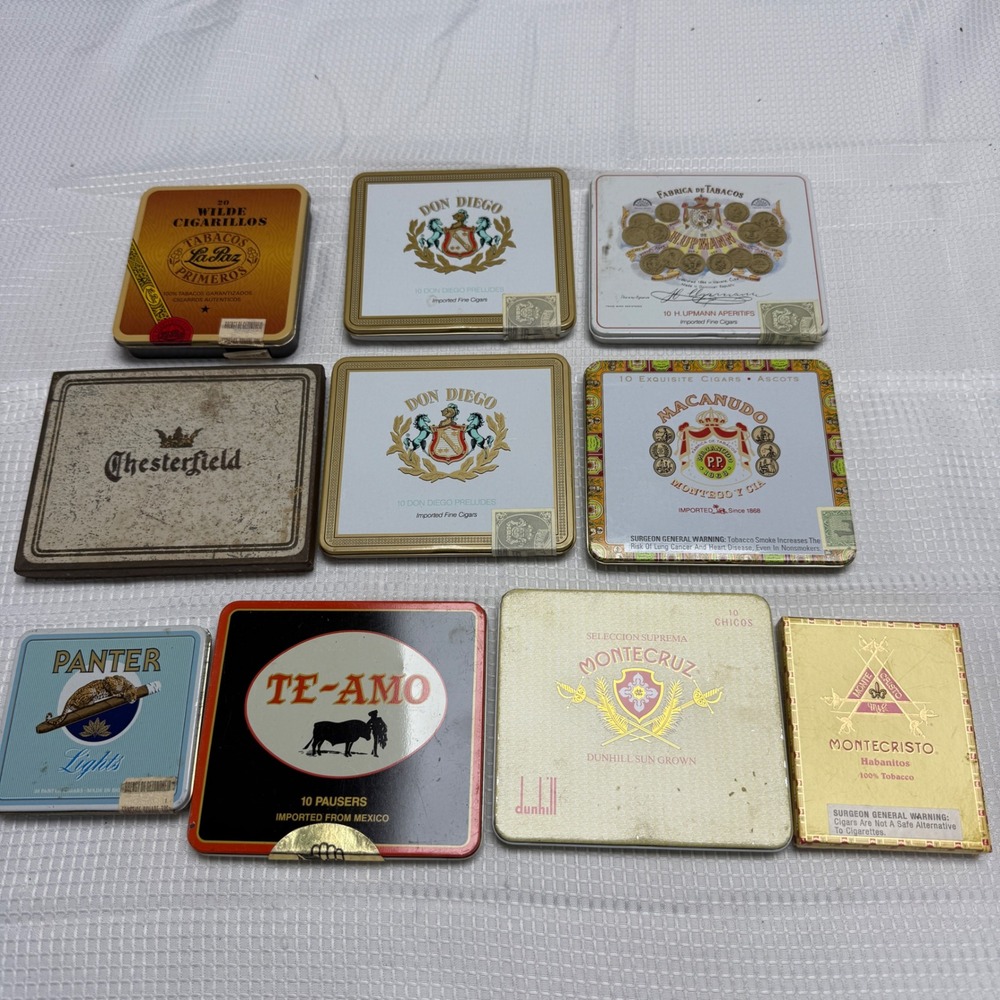 Vintage Cigar‎ Tin Lot 10 Macanudo Montecristo Don Diego H Upmann Te-Amo Tobacco